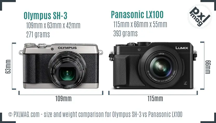 Olympus SH-3 vs Panasonic LX100 size comparison