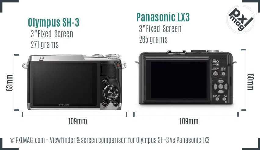 Olympus SH-3 vs Panasonic LX3 Screen and Viewfinder comparison