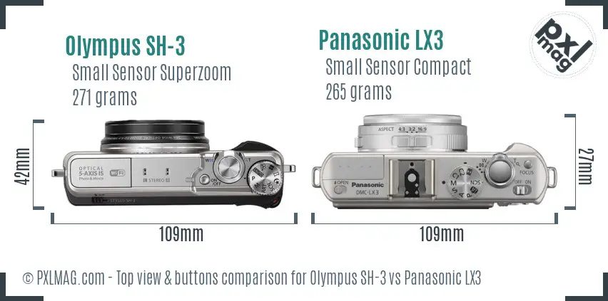 Olympus SH-3 vs Panasonic LX3 top view buttons comparison