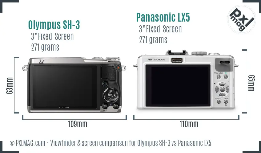 Olympus SH-3 vs Panasonic LX5 Screen and Viewfinder comparison