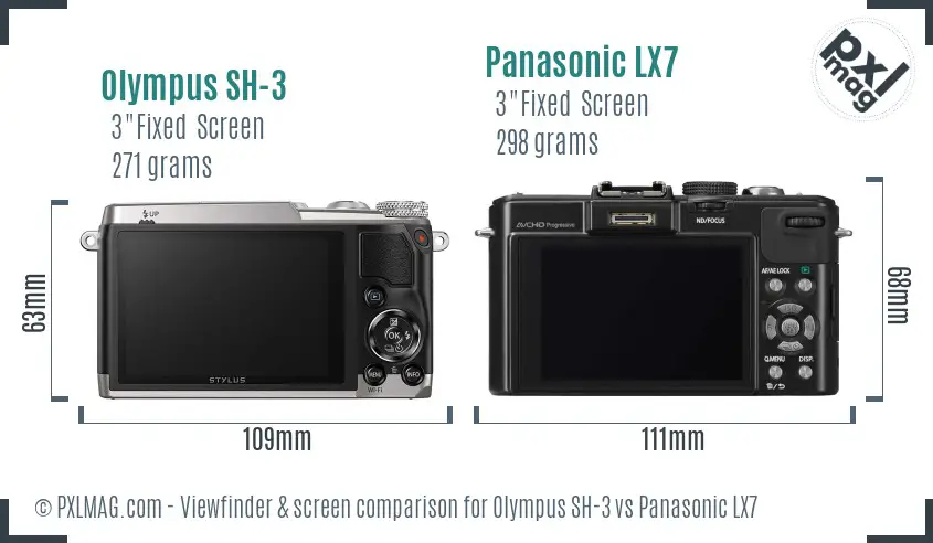 Olympus SH-3 vs Panasonic LX7 Screen and Viewfinder comparison