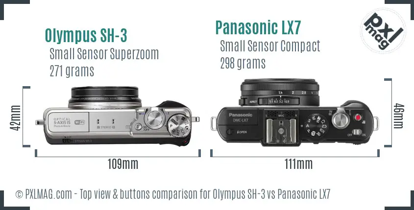 Olympus SH-3 vs Panasonic LX7 top view buttons comparison