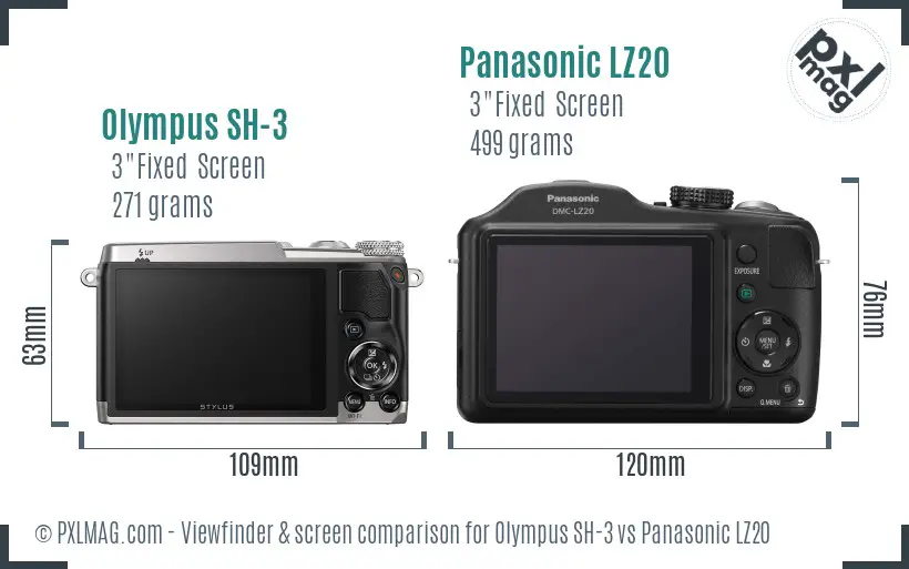 Olympus SH-3 vs Panasonic LZ20 Screen and Viewfinder comparison