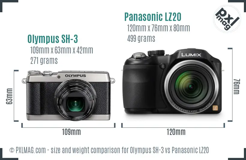 Olympus SH-3 vs Panasonic LZ20 size comparison