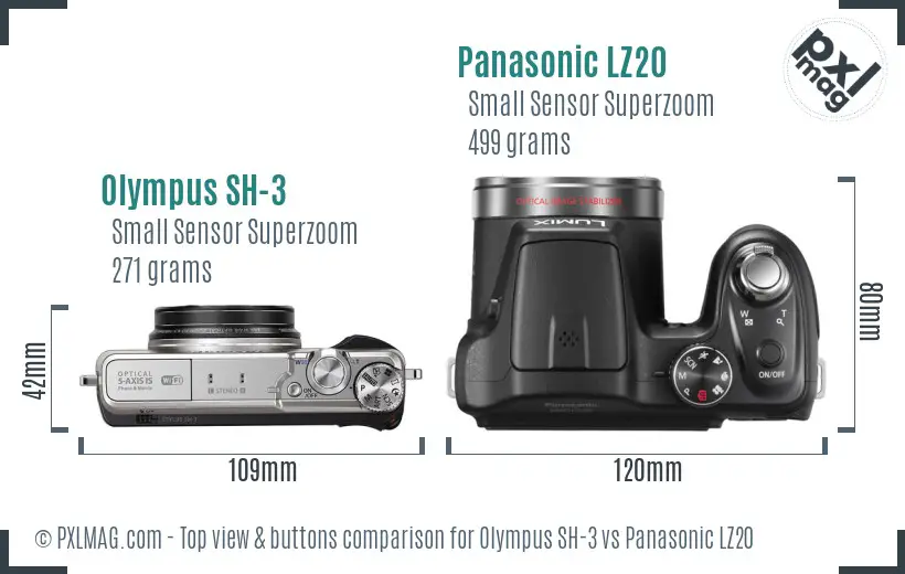 Olympus SH-3 vs Panasonic LZ20 top view buttons comparison