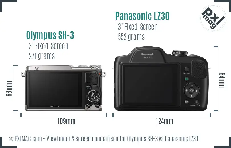 Olympus SH-3 vs Panasonic LZ30 Screen and Viewfinder comparison
