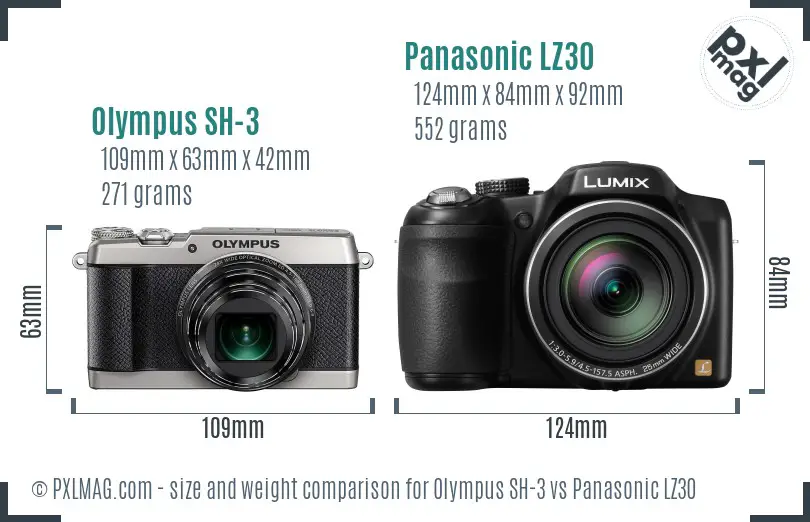Olympus SH-3 vs Panasonic LZ30 size comparison