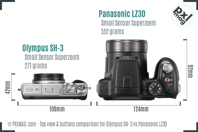 Olympus SH-3 vs Panasonic LZ30 top view buttons comparison