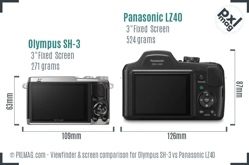 Olympus SH-3 vs Panasonic LZ40 Screen and Viewfinder comparison