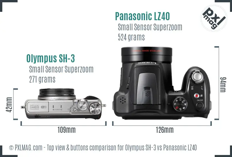 Olympus SH-3 vs Panasonic LZ40 top view buttons comparison