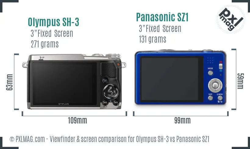 Olympus SH-3 vs Panasonic SZ1 Screen and Viewfinder comparison