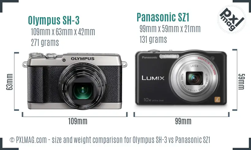 Olympus SH-3 vs Panasonic SZ1 size comparison
