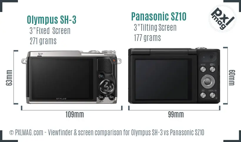 Olympus SH-3 vs Panasonic SZ10 Screen and Viewfinder comparison