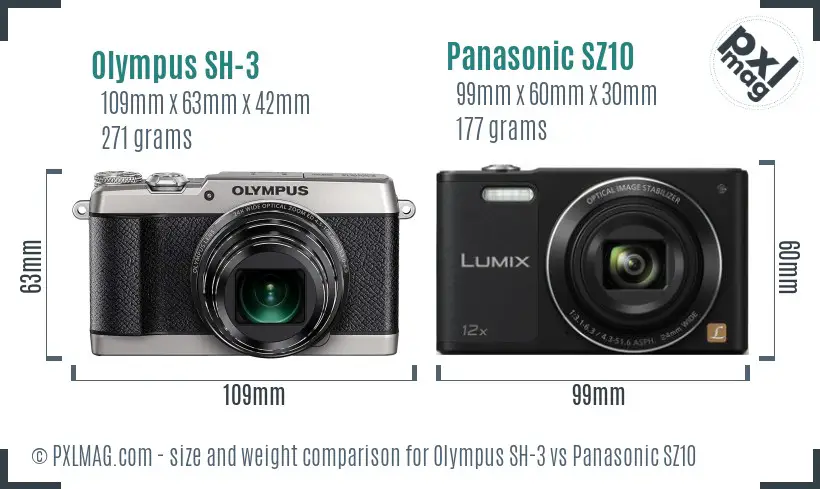 Olympus SH-3 vs Panasonic SZ10 size comparison