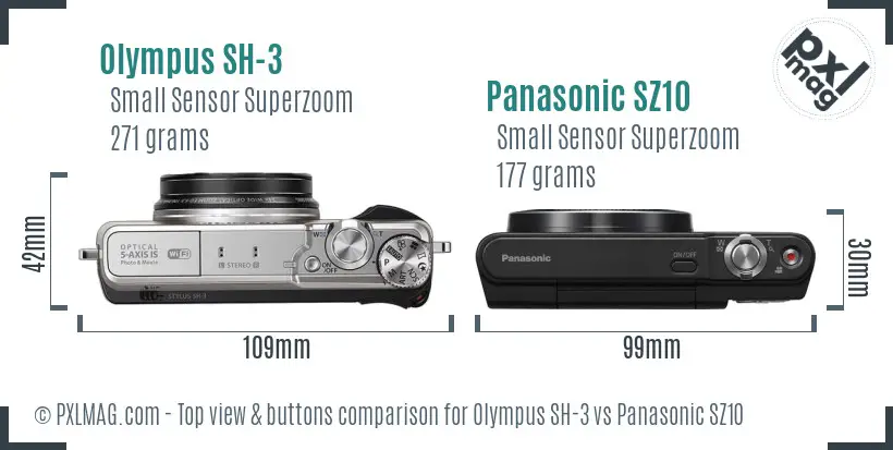 Olympus SH-3 vs Panasonic SZ10 top view buttons comparison