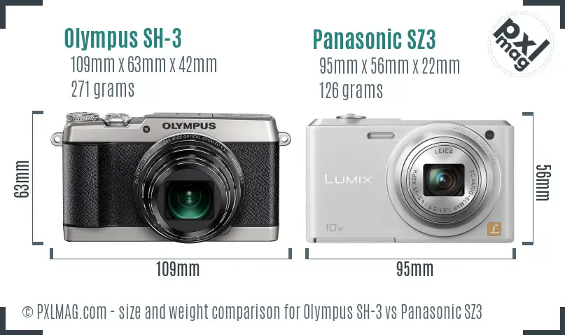 Olympus SH-3 vs Panasonic SZ3 size comparison