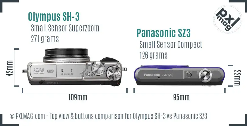 Olympus SH-3 vs Panasonic SZ3 top view buttons comparison