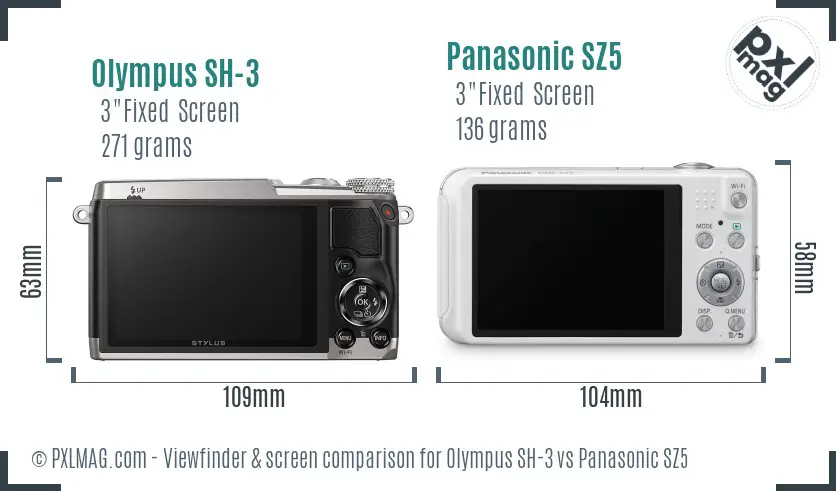 Olympus SH-3 vs Panasonic SZ5 Screen and Viewfinder comparison