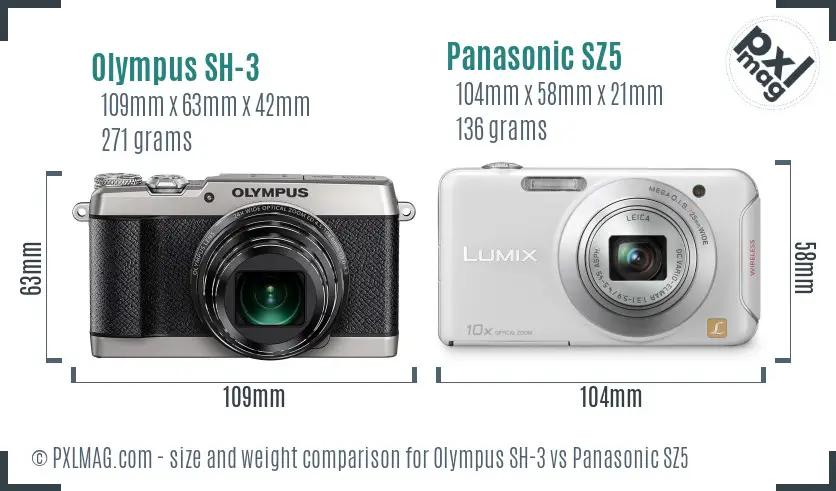 Olympus SH-3 vs Panasonic SZ5 size comparison