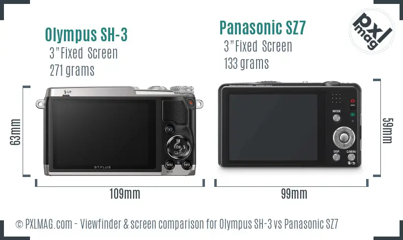 Olympus SH-3 vs Panasonic SZ7 Screen and Viewfinder comparison