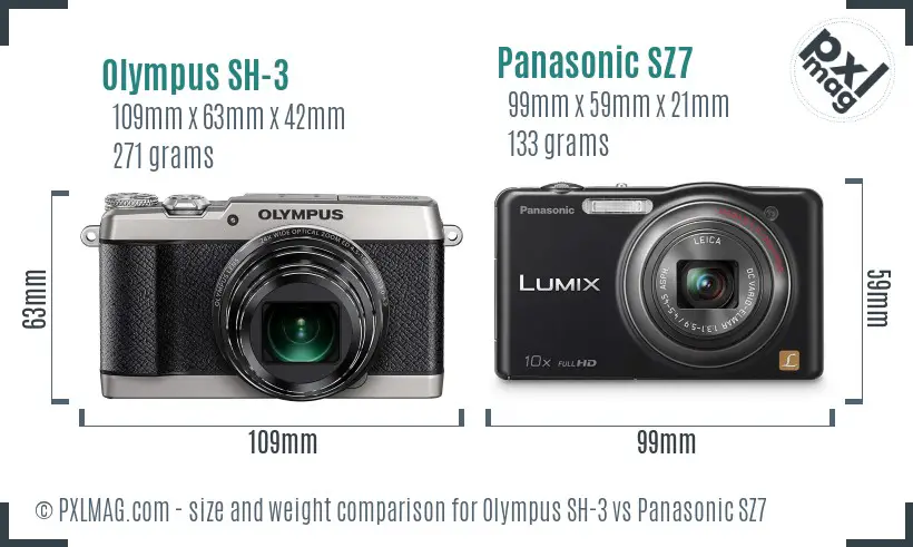 Olympus SH-3 vs Panasonic SZ7 size comparison