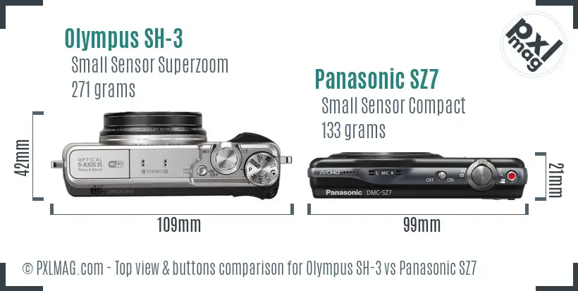 Olympus SH-3 vs Panasonic SZ7 top view buttons comparison