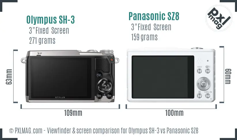 Olympus SH-3 vs Panasonic SZ8 Screen and Viewfinder comparison