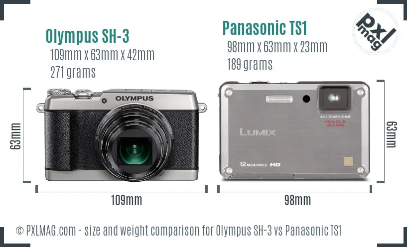 Olympus SH-3 vs Panasonic TS1 size comparison