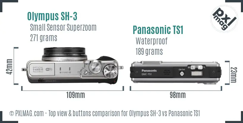 Olympus SH-3 vs Panasonic TS1 top view buttons comparison