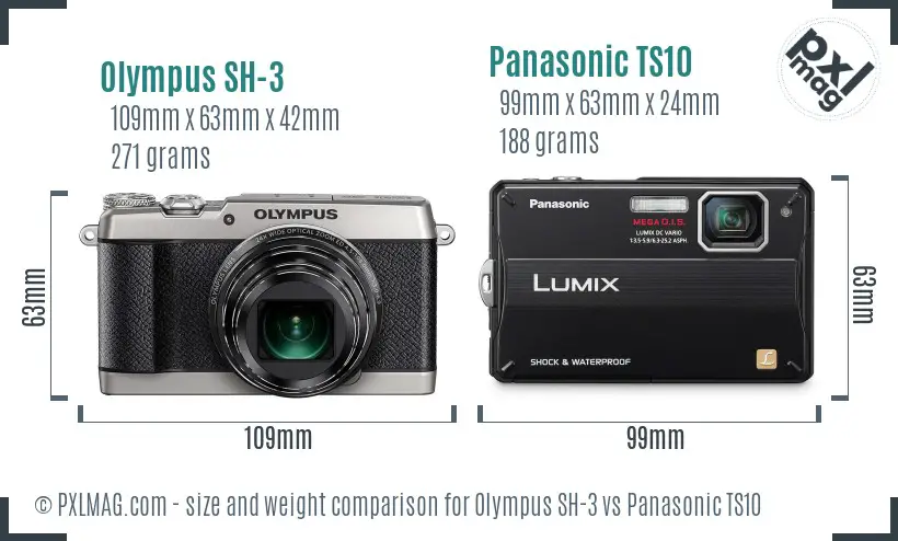 Olympus SH-3 vs Panasonic TS10 size comparison