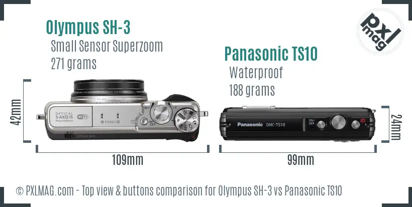 Olympus SH-3 vs Panasonic TS10 top view buttons comparison