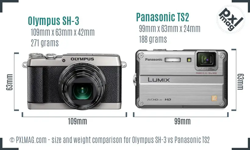Olympus SH-3 vs Panasonic TS2 size comparison
