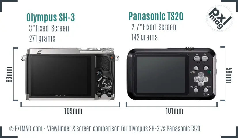 Olympus SH-3 vs Panasonic TS20 Screen and Viewfinder comparison