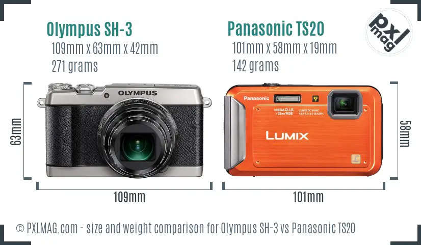 Olympus SH-3 vs Panasonic TS20 size comparison