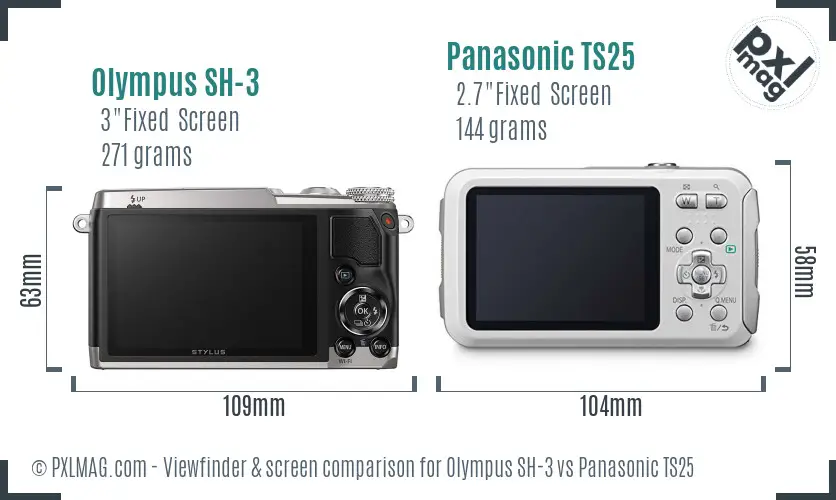 Olympus SH-3 vs Panasonic TS25 Screen and Viewfinder comparison