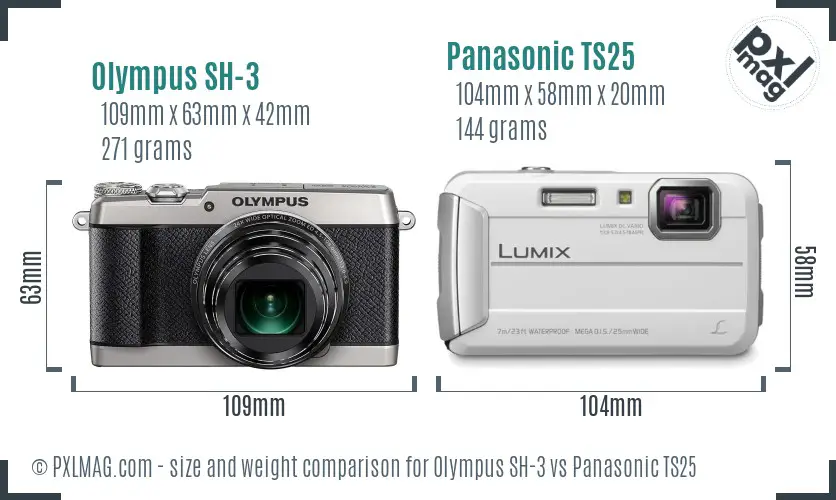 Olympus SH-3 vs Panasonic TS25 size comparison