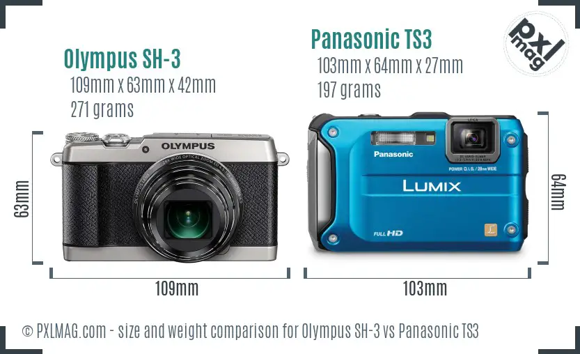 Olympus SH-3 vs Panasonic TS3 size comparison