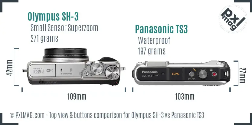 Olympus SH-3 vs Panasonic TS3 top view buttons comparison