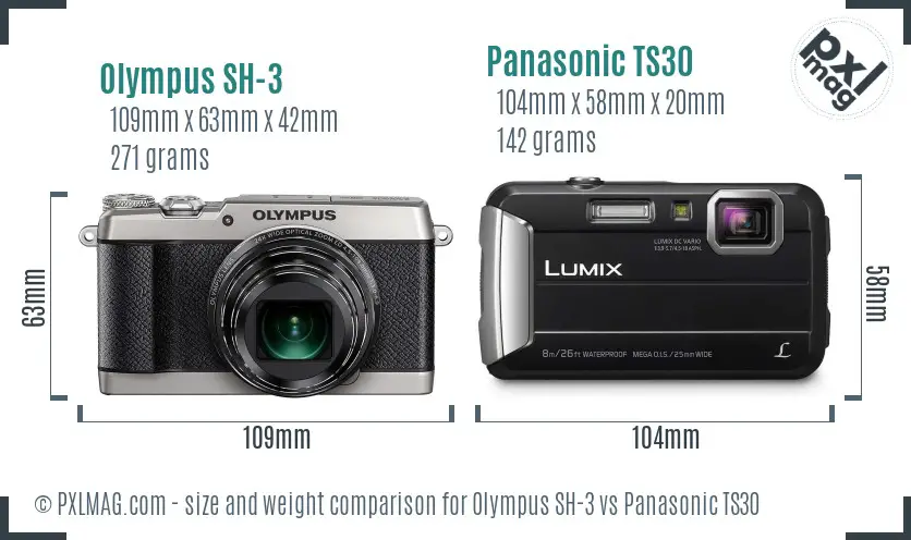 Olympus SH-3 vs Panasonic TS30 size comparison