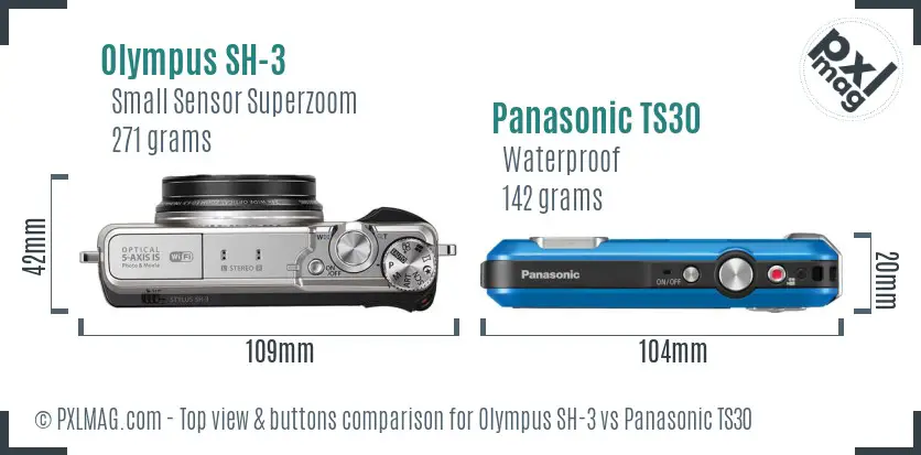 Olympus SH-3 vs Panasonic TS30 top view buttons comparison