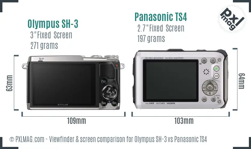 Olympus SH-3 vs Panasonic TS4 Screen and Viewfinder comparison