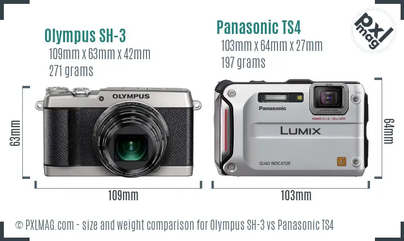 Olympus SH-3 vs Panasonic TS4 size comparison