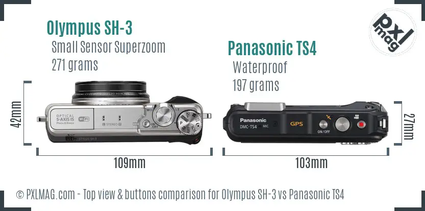 Olympus SH-3 vs Panasonic TS4 top view buttons comparison