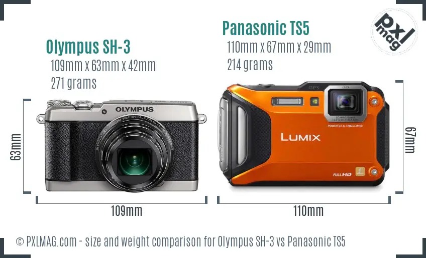 Olympus SH-3 vs Panasonic TS5 size comparison