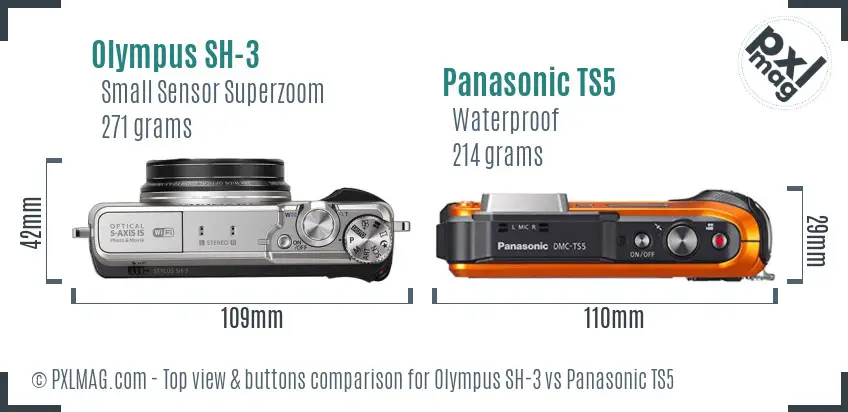 Olympus SH-3 vs Panasonic TS5 top view buttons comparison