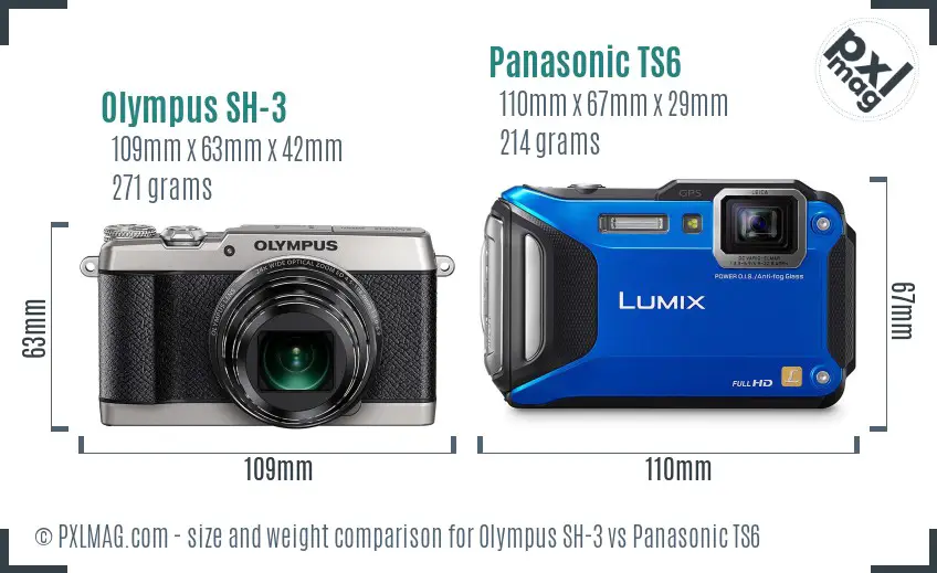 Olympus SH-3 vs Panasonic TS6 size comparison