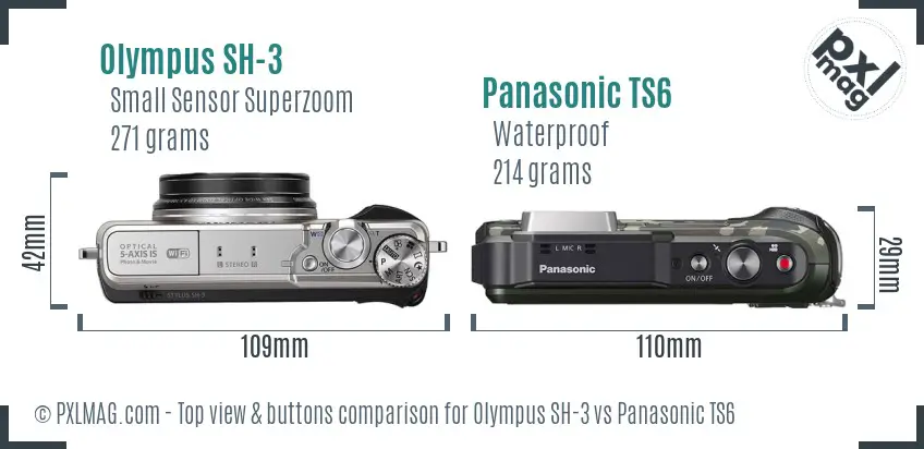 Olympus SH-3 vs Panasonic TS6 top view buttons comparison