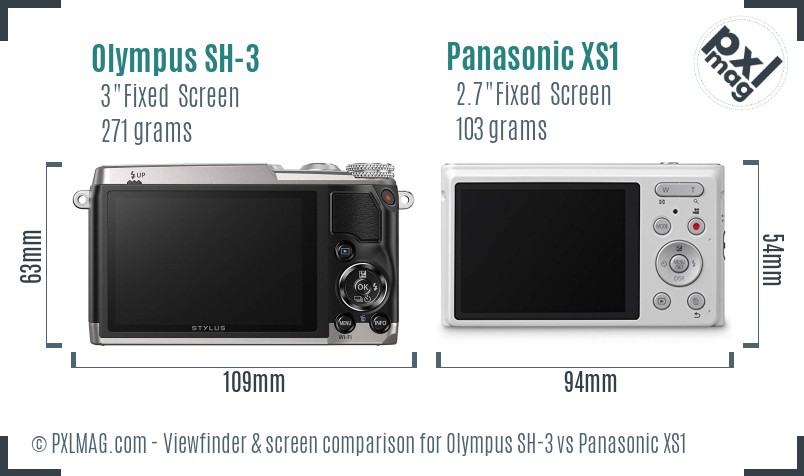 Olympus SH-3 vs Panasonic XS1 Screen and Viewfinder comparison