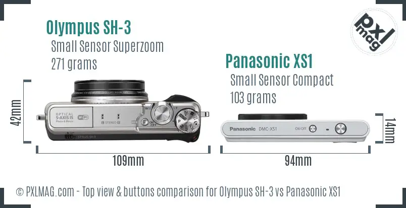 Olympus SH-3 vs Panasonic XS1 top view buttons comparison