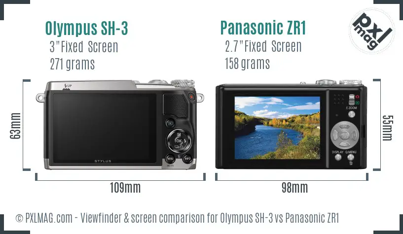 Olympus SH-3 vs Panasonic ZR1 Screen and Viewfinder comparison